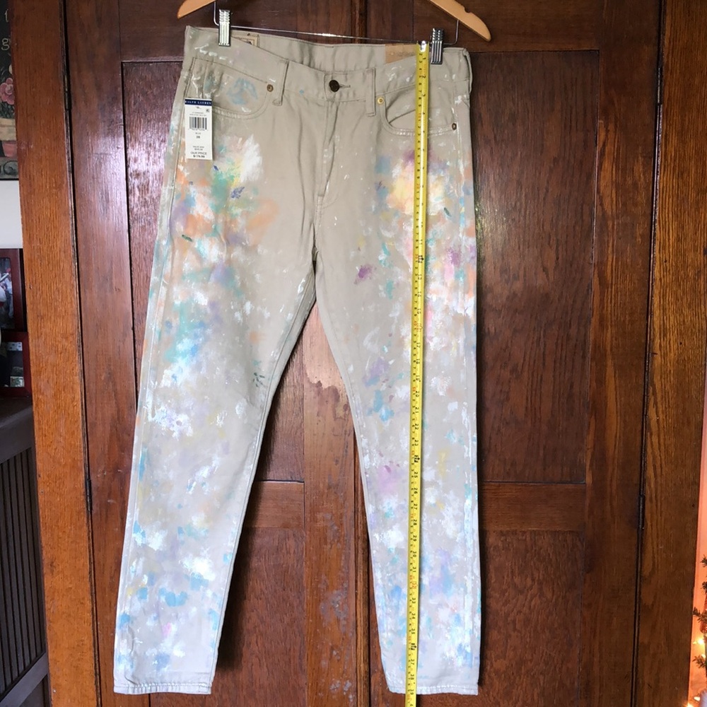 Polo Ralph Lauren Astor Boyfriend Jeans Khaki Paint Splatter Size 28 Women’s - Picture 14 of 16